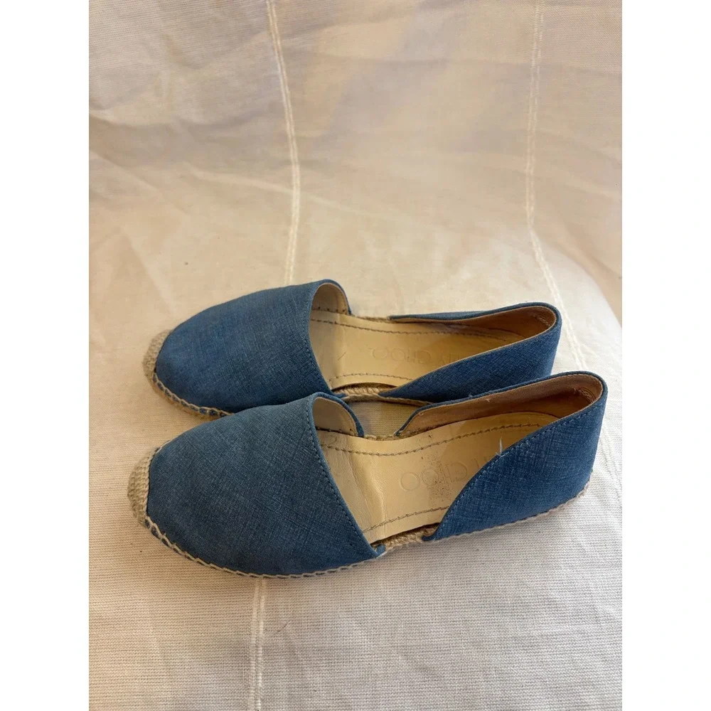 Jimmy Choo Blue Denim Fabric Espadrille Flats Star Sole Made in Spain Size 36